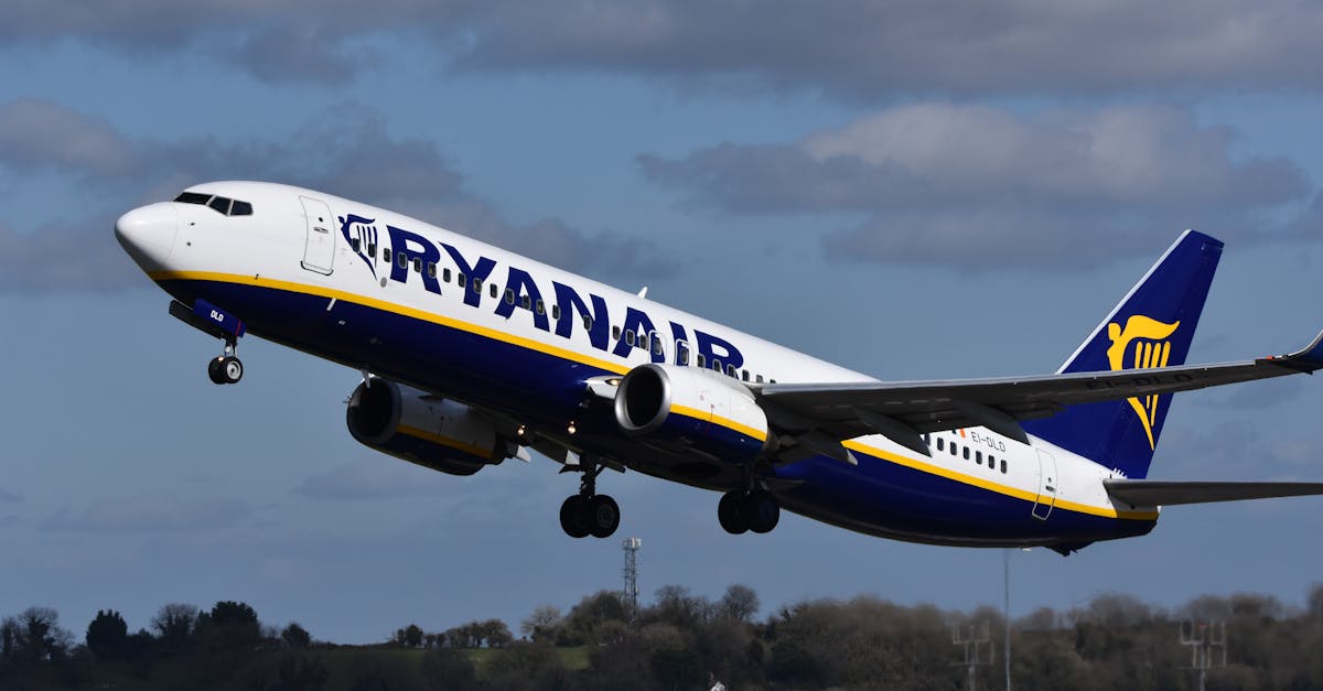 Logo Ryanair devant un avion au décollage